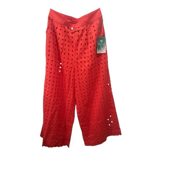 NWT Resortwear 2-Piece Pink Eyelet Lace Pockets Wide Leg Sz L Coastal Swim Cover - Picture 7 of 12